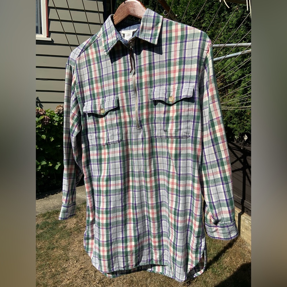 Quarter Zip Plaid Cotton Flannel Shirt - Vintage Jones New York, Size Women's S